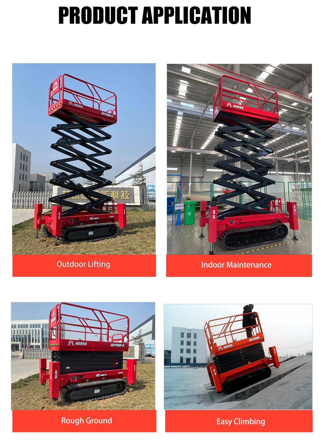 Hered 14m Crawler Scissor Lift Hydraulic Rough Terrain Aerial Work Platform